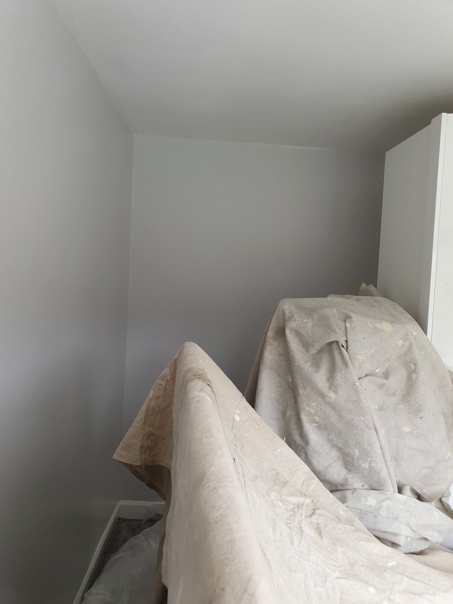 Some before, during and after snaps of a bedroom done this week in Polished Pebble by #dulux