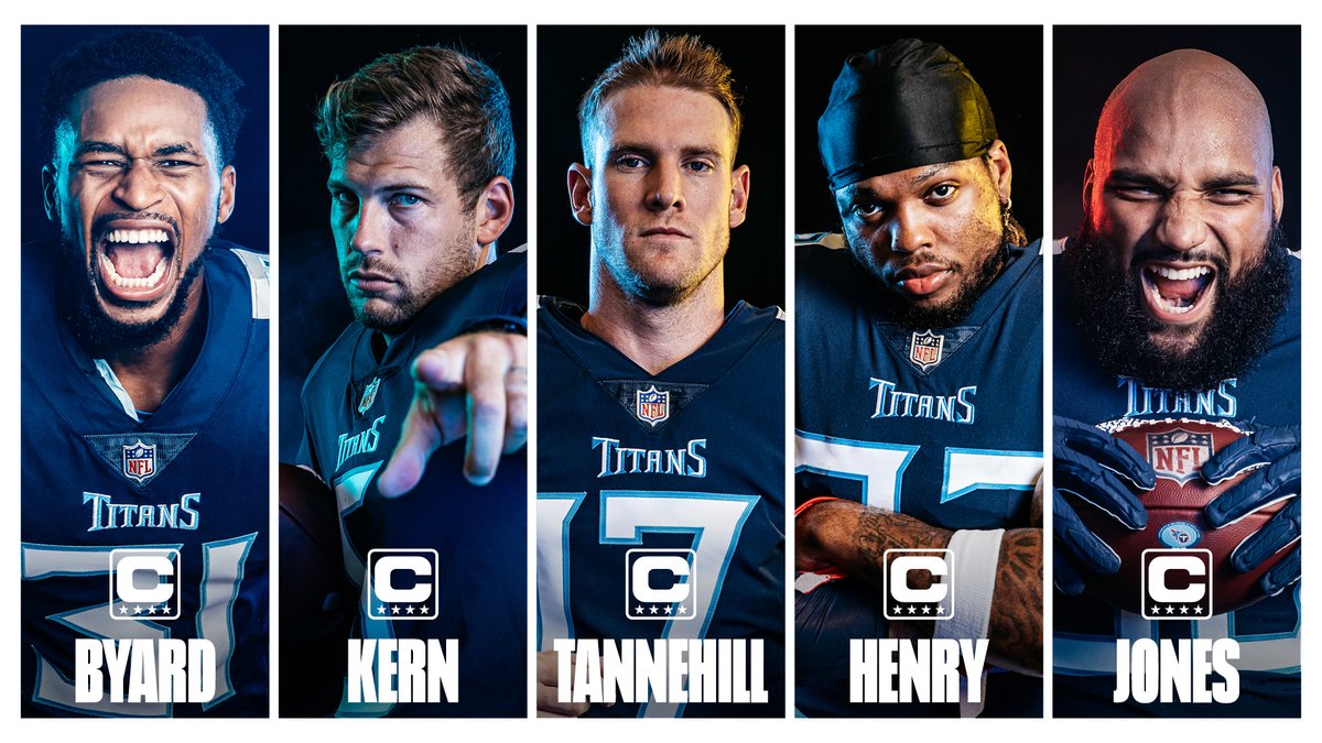 Titans's tweet photo. 2020 Team Captains
⭐️ @KB31_Era 
⭐️ @brettkern6 
⭐️ @ryantannehill1 
⭐️ @KingHenry_2 
⭐️ @RiDQulous_98 https://t.co/wAOrmZImZv