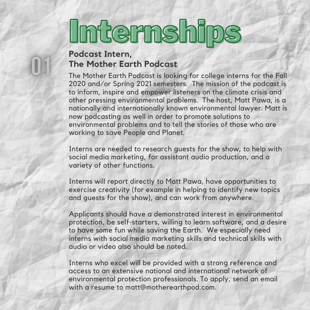 HUEnvironmental's tweet photo. Check out this great internship opportunity with @motherearthpod thats is available for Environmental Studies students this Fall/Spring! 🌱 🧠 https://t.co/vjCOCtKy8w