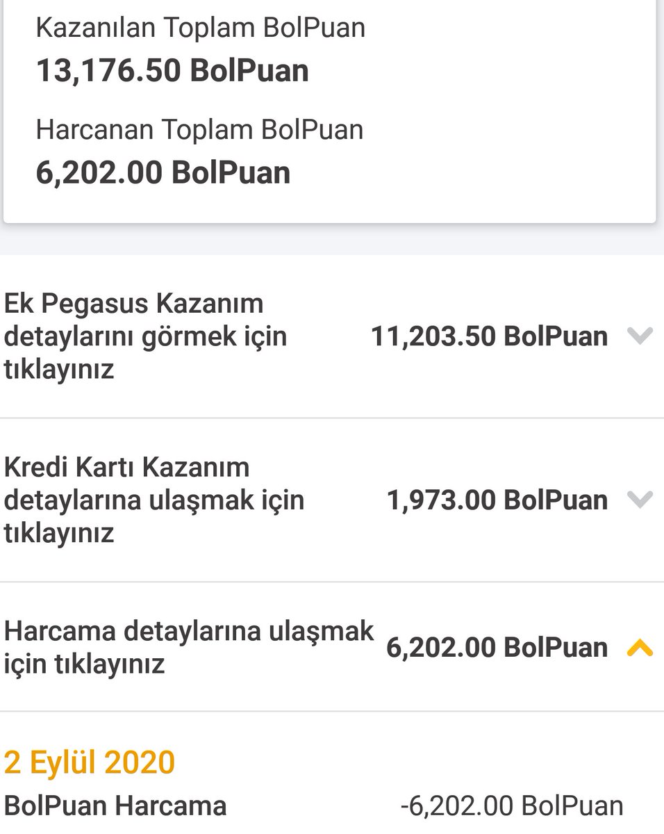 SedtSahin's tweet photo. @pegasusdestek @ucurbenipegasus  bol puanlarim için herhangi bir kullanimim olmamasına rağmen 2 Eylül 2020 tarihli 6202 bol puanim harcanmış görünüyor. Bunun detayını öğrenebilir miyim? https://t.co/P6glYZruzm