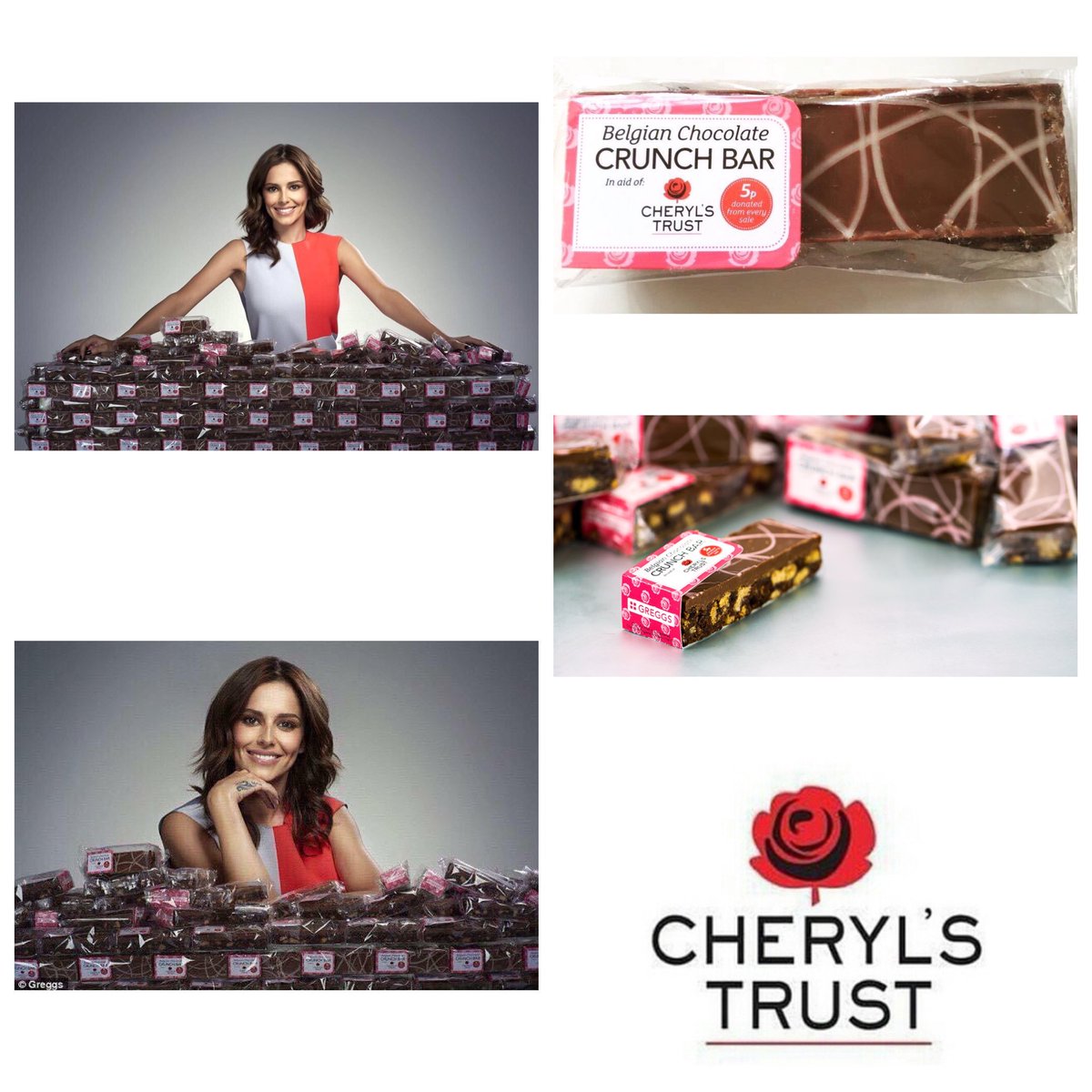 CheryIsTrust's tweet photo. It’s been 5 years since Cheryl’s limited edition Belgian Chocolate Crunch bars were released, in partnership with Greggs, raising £100,000 for her Trust. Who misses their Cheryl chocolate fix? #CharityTuesday #CherylsTrust 🌹 https://t.co/ecbOJDGqCH