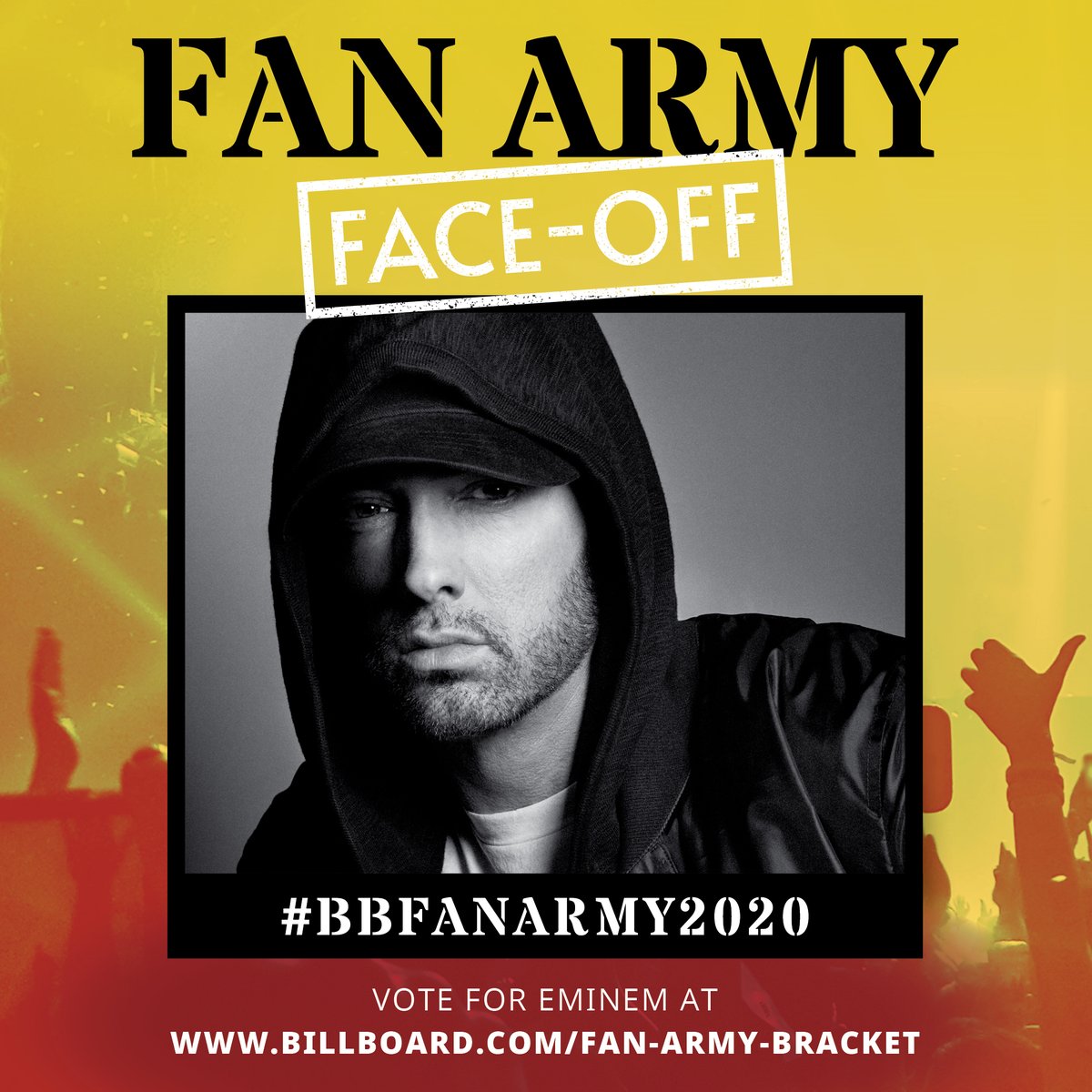 billboard's tweet photo. Who has the strongest fan army? Vote for @eminem or @JLo in this round of #BBFanArmy2020: https://t.co/VfuwbAwu5L https://t.co/iy5mgloedf