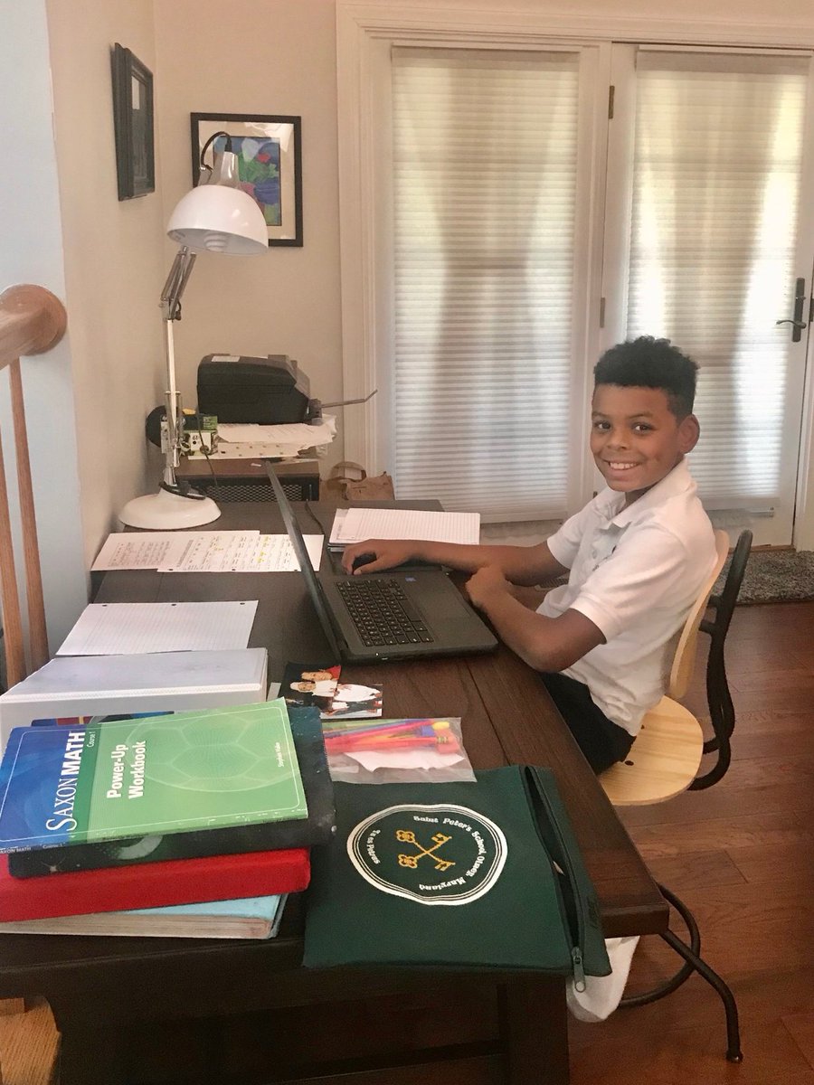 K_Cocozzella's tweet photo. I am so impressed with how our @StPetersOlney parents were able to create wonderful at-home learning spaces for their children. During this pandemic, it takes a village to see success, and we have the best Saint Peter's village ever! #ADWFirstDay #ADWcommUNITY #onepanther https://t.co/LuOSD43ErY