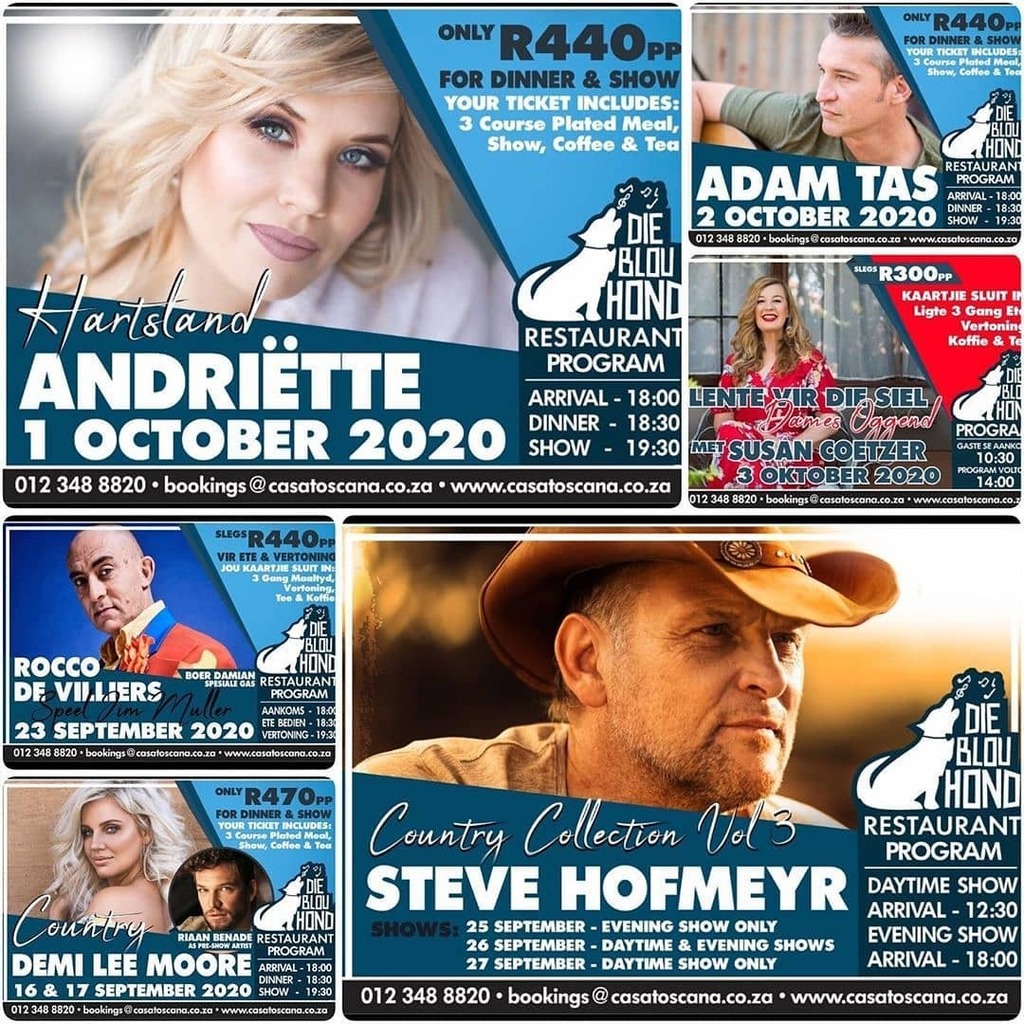 sa_artists's tweet photo. Credit to @dieblouhondtuis : #Comingup #blouhond #September #October
@demilee.moore @riaanbenadeofficial  @steve.hofmeyr  @roccoroc @damianengelbrecht @andriette.norman.official @adamtasmusiek  #SusanCoetzer @bibi_the_change
Tickets available on link in … https://t.co/mnkigfff9l https://t.co/joDKlMyF81