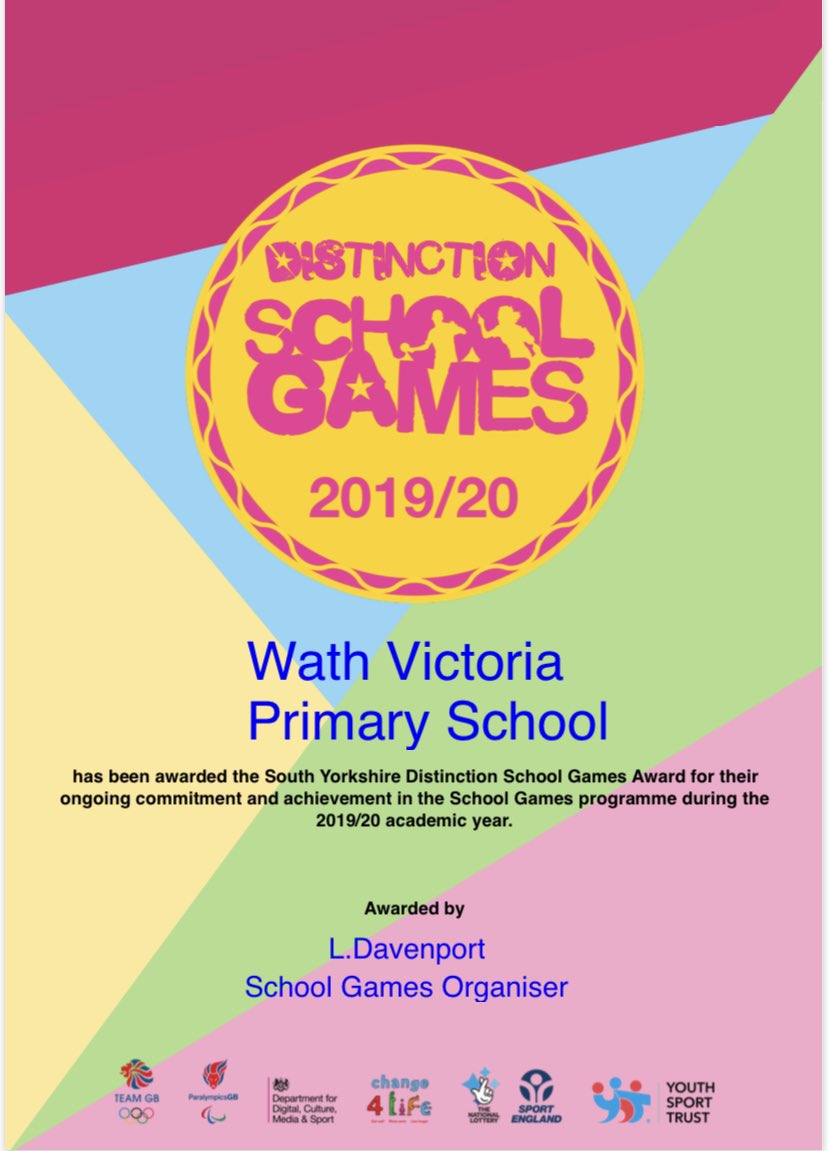 WathVictoria's tweet photo. We are proud to have been recognised for our continued commitment to sport and school games during the 2019-20 school year. Our children are continuing their PE, physical activity, wellbeing and #fitin15 programmes daily this year too @rotherhamgames @jmatschools @DanBennett01 https://t.co/PxiY6Y6v1z