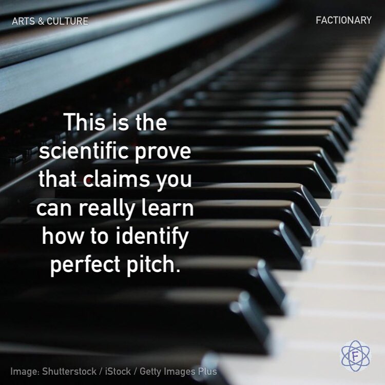 TFactionary's tweet photo. This is the scientific prove that claims you can really learn how to identify perfect pitch.
#artsandculture #perfectpitch #music #notes #absolutepitch #relativepitch #facts #Factionary https://t.co/wZeDWMZR9G