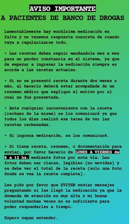 pirovanonco's tweet photo. Esta notificación del Banco de Drogas de Prov. de BsAs. recibió una paciente del servicio en su WhatsApp. Simplemente indignante. EL CANCER NO ESTA EN CUARENTENA !!!! https://t.co/oDVYPcFHZL