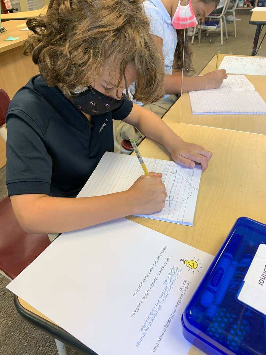 mswalkertrinity's tweet image. Using the learning progression for showing our strategy in pictures, numbers, and words to guide our work today! Everyone in the class worked so hard to level up their thinking to a Level 4- showing TWO different strategies to solve. #trinitylearns #mathematicians