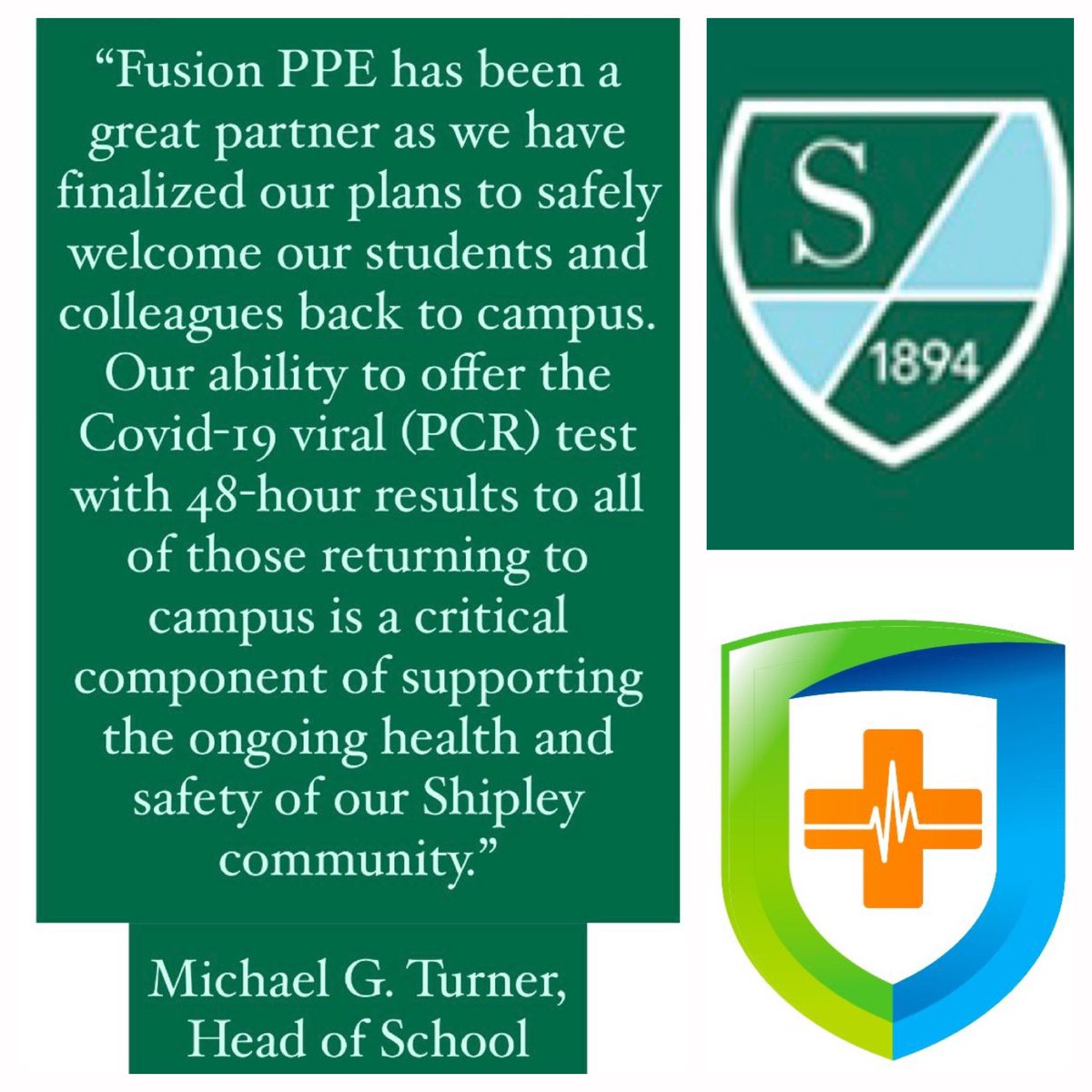 FusionHS's tweet photo. Special thanks to @ShipleySchool who shared their experience after purchasing our N95 @NIOSH respirator #facemasks masks, single use #disposablemasks, ORBEL™ personal hand sanitizing devices, and #handsanitizers, to best safeguard their student and staff for #BackToSchool2020 https://t.co/JzXmwQ4PgY