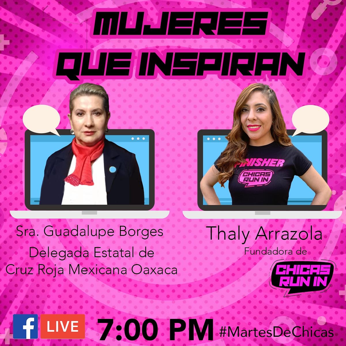 RunInOaxaca's tweet image. Hoy es #MartesDeChicas y tenemos una gran invitada en nuestro programa número 8 de “Mujeres que inspiran” 

No te pierdas una gran charla con la Delegada Estatal de Cruz Roja Mexicana, la Sra. Guadalupe Borges Yazegey @CruzRoja_MX