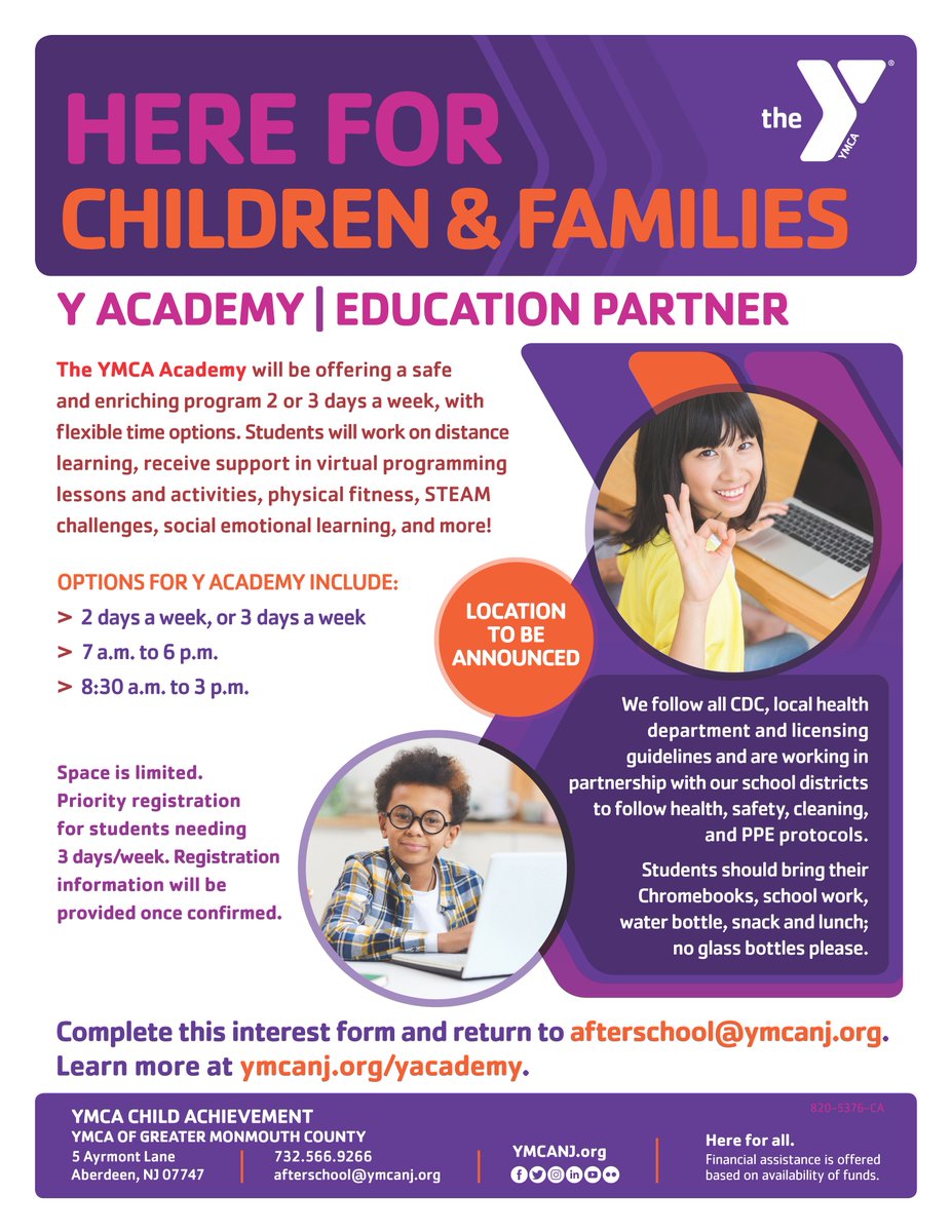 yjerseyshore's tweet image. Join us this #SchoolYear 🎒  as we facilitate virtual learning, jump into S.T.E.A.M. challenges, get active with physical fitness &amp;amp; work on our social-emotional mental health superpowers💪🧠  all while being safe at #YAcademy locations. 
Learn More at ymcanj.org/Yacademy.
