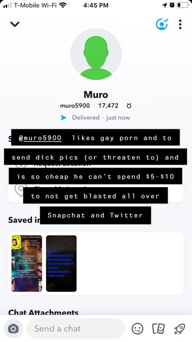 Dont be Muro; girls don&rsquo;t want to see your dick, your not doing anyone a service by sending free dick<a href="/tag/snapchat"class="tags"><span>#snapchat</span></a><a href="/tag/creepy"class="tags"><span>#creepy</span></a><a href="/tag/blasted"class="tags"><span>#blasted</span></a><a href="/tag/contentcreator"class="tags"><span>#contentcreator</span></a><a href="/tag/dontbemuro"class="tags"><span>#dontbemuro</span></a>