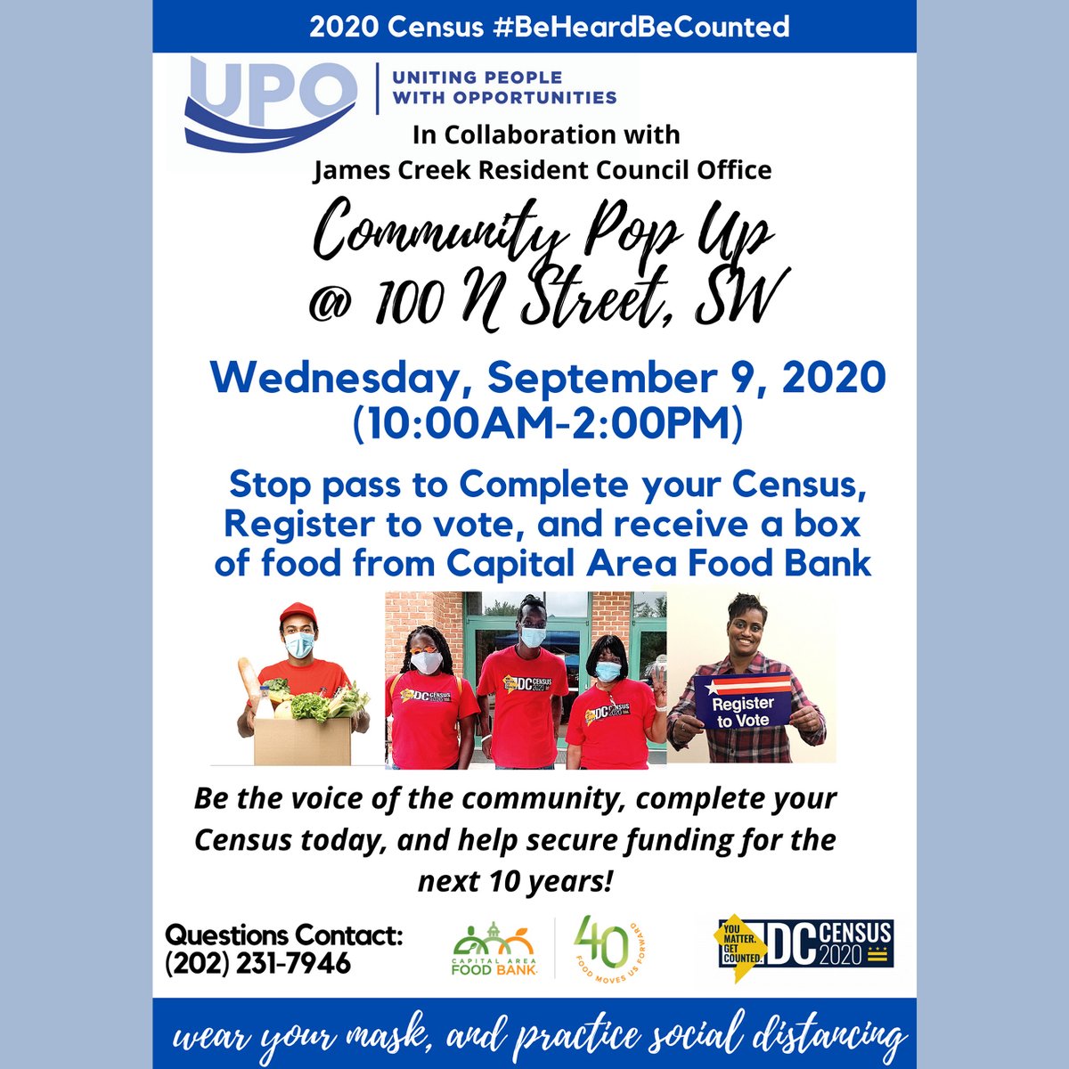UPO (@upoindc) on Twitter photo FREE Food at James River
WEDS. 10am – 2pm
Your Community Pop-Up at 100 N St. SW:
Complete your Census, Register to Vote & get your FREE Box of Food from <a href="/FoodBankMetroDC/">Capital Area Food Bank</a>
#GetCountedDC now at 2020census.gov
#UPOinDC #UPOBeHeardBeCounted #2020Census <a href="/BainumFdn/">Bainum Family Fdn</a> <a href="/dccensus/">DC Census</a> FREE Food at James River
WEDS. 10am – 2pm
Your Community Pop-Up at 100 N St. SW:
Complete your Census, Register to Vote & get your FREE Box of Food from <a href="/FoodBankMetroDC/">Capital Area Food Bank</a>
#GetCountedDC now at 2020census.gov
#UPOinDC #UPOBeHeardBeCounted #2020Census <a href="/BainumFdn/">Bainum Family Fdn</a> <a href="/dccensus/">DC Census</a>