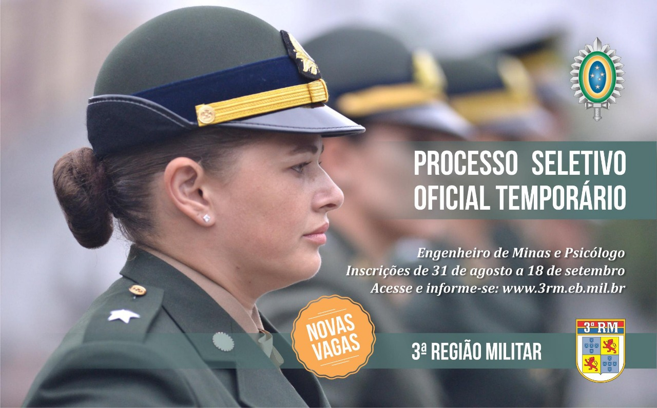 Comando Militar do Sul on X: Formados em Engenharia de Minas e Psicologia,  venham fazer parte do Exército Brasileiro! @exercitooficial Está aberto o  processo seletivo para Oficial Técnico Temporário. Inscrição até 18