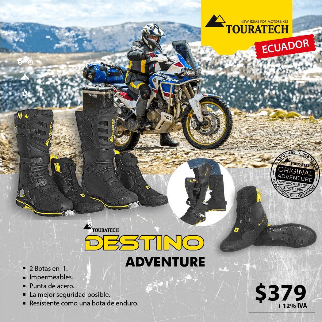Touratech_Ec's tweet photo. No te pierdas las mejores botas doble propósito, protección y comodidad extra con botín interno, aptas para uso en On y Off Road, solo en #TouratechEcuador https://t.co/b8WopGiSUX