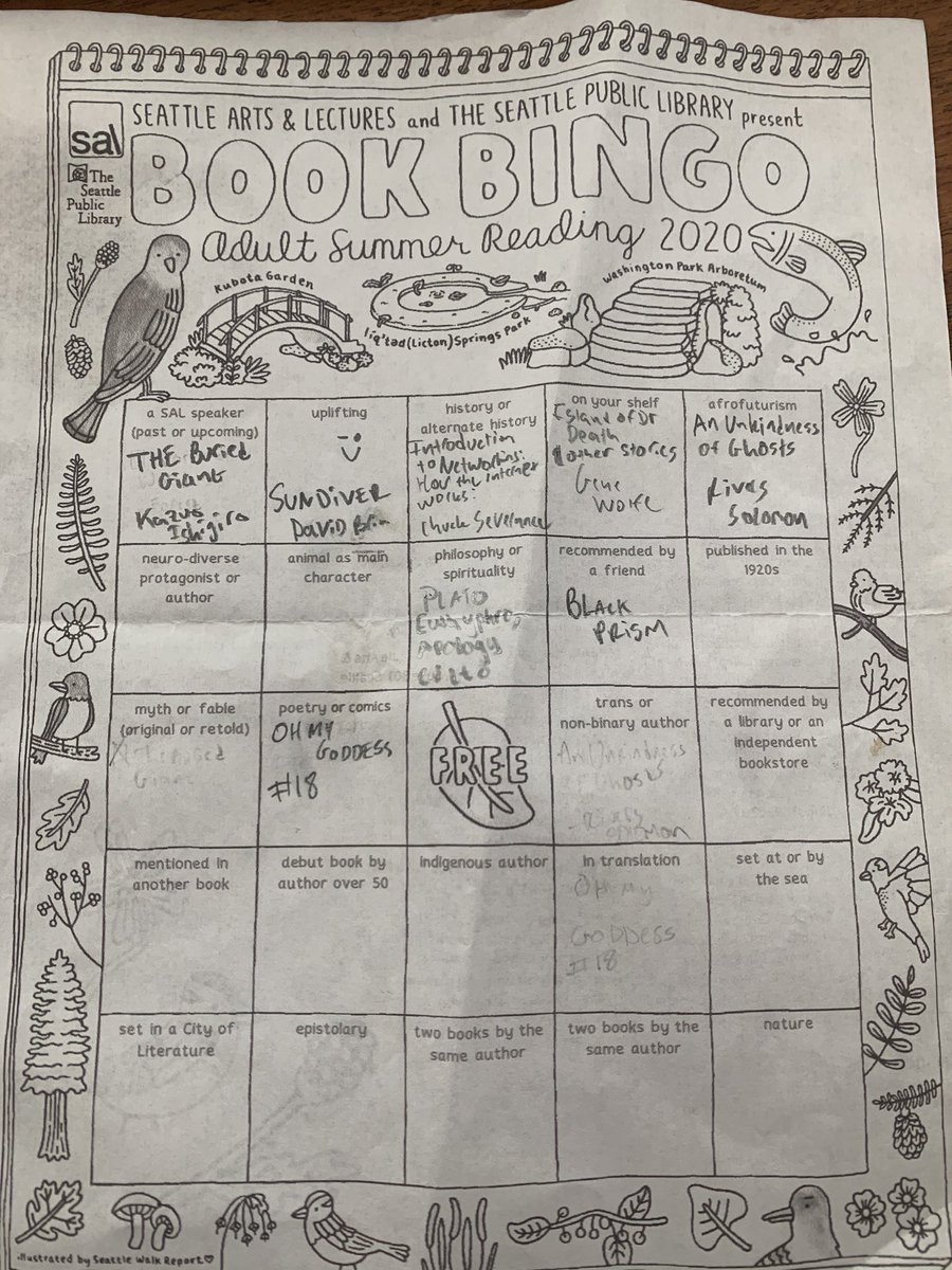 mkb_sea's tweet photo. after several summers of not remembering to submit my bingo sheet, i finally have done it, it only took a pandemic. @SeaArtsLectures @SPLBuzz #BookBingoNW2020 https://t.co/ClcE5cHlsZ