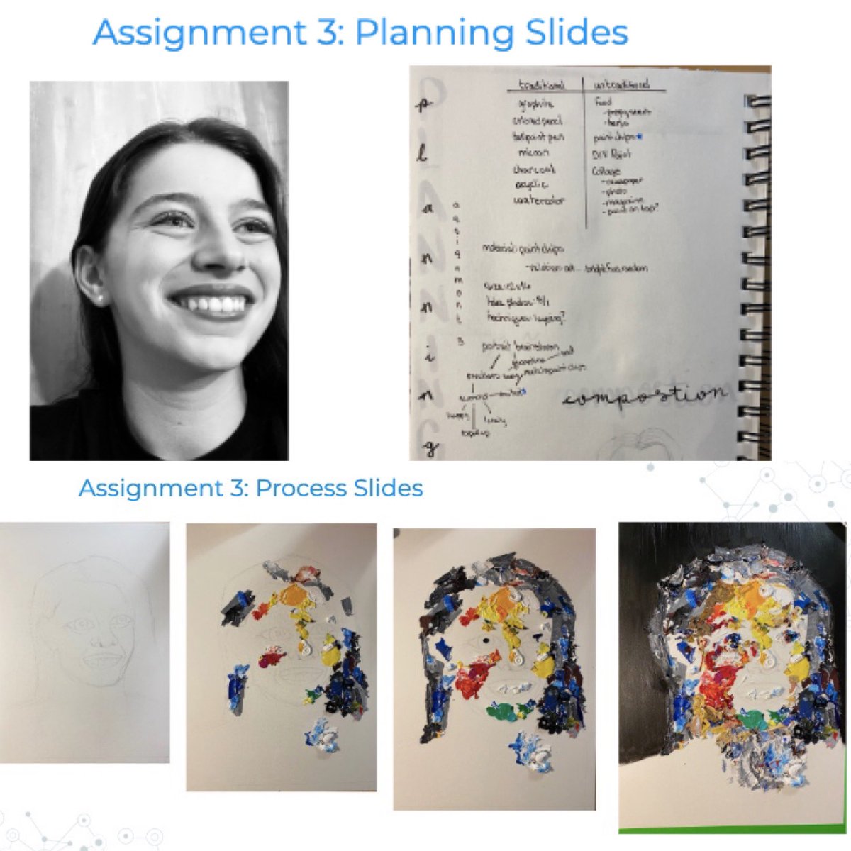 NNHSart's tweet photo. Pretty excited about our 2020-21 AD ARTISTS! Starting the year with exploring materials outside our comfort zones, considering how media impacts meaning... #apstudioart artists created these #selfportraits! #apartanddesign #ap2ddesign #ap2d #apdrawing #artistsexplore #choiceart https://t.co/TSCJCa7IGf