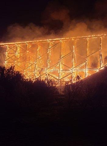 WOW! The train bridge is aglow after it caught fire last night. This is off I-82 between Prosser and Benton City in Washington State.