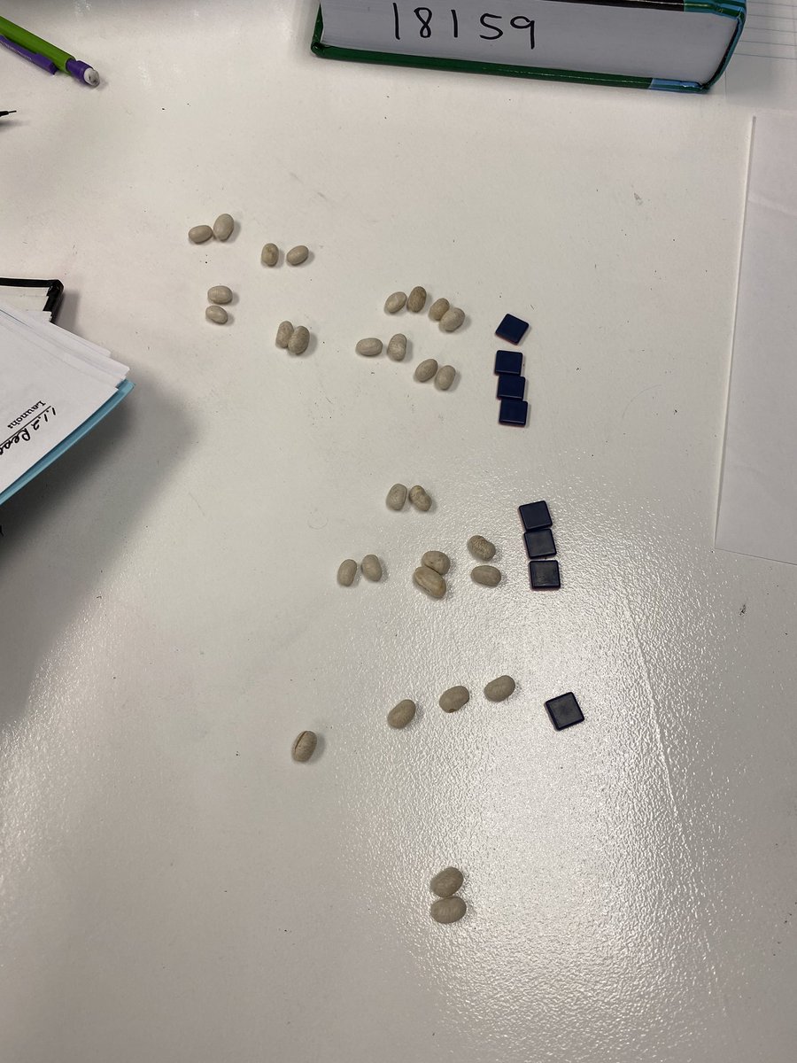 SnyderLaws's tweet photo. Interesting ways to be wrong. Today my students modeled a flu outbreak with beans. This team didn’t find the correct numbers, but this is such an interesting way to organize their work! #FHNmath #RoughDraftTalk https://t.co/Om1JjaK6U9