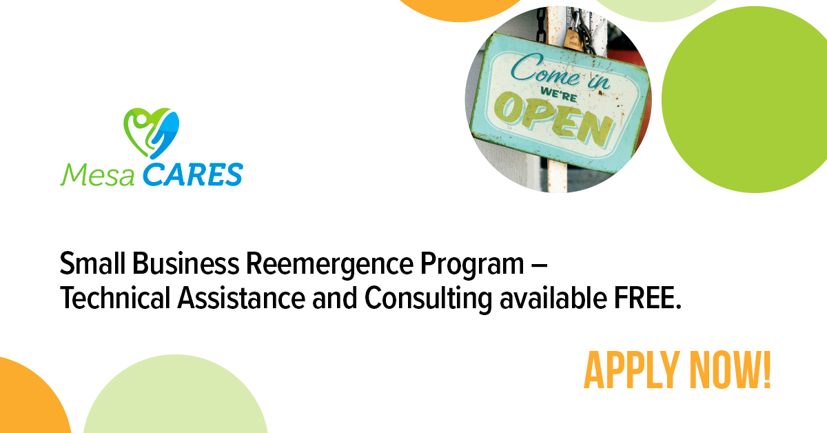 MesaEconDev's tweet photo. Do you need expert help for getting your #Mesabusiness back on course? APPLY NOW at https://t.co/s5W9pTOdYn to get #professionalresources and #training #FREE. Topics include #digitalmarketing, #SEO, #computertraining, #ecommerce, and so much more! #MesaCARES https://t.co/2ik5VzBv7Q