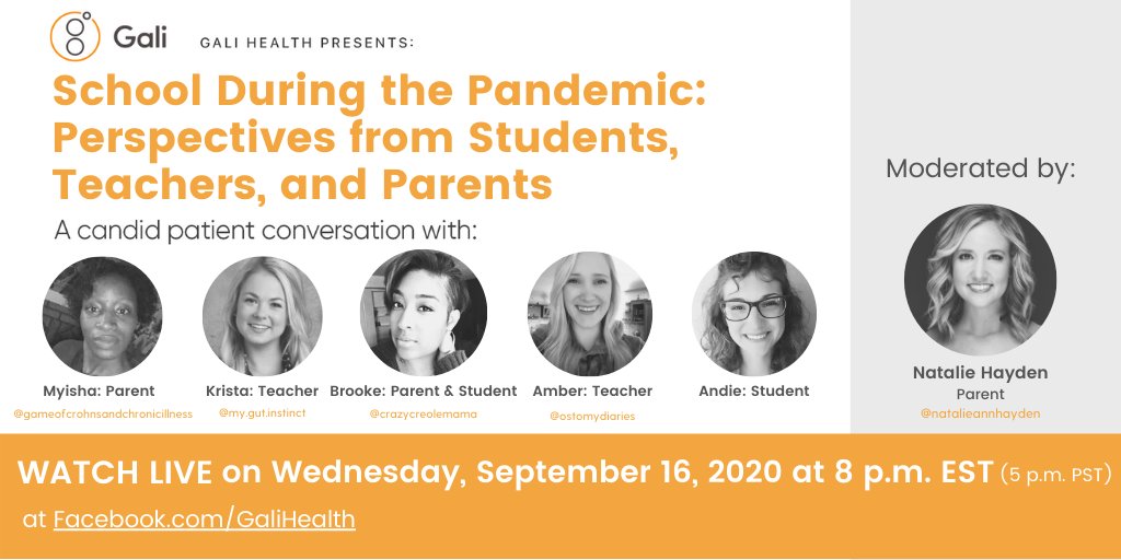 GaliHealth's tweet image. 1/2

Is going back to school during a pandemic stressful for you or your family?

Tune in to our next Facebook live chat with 6 of our Ambassadors who are students, teachers, or parents of school-aged children for encouragement and support. #ibdcommunity