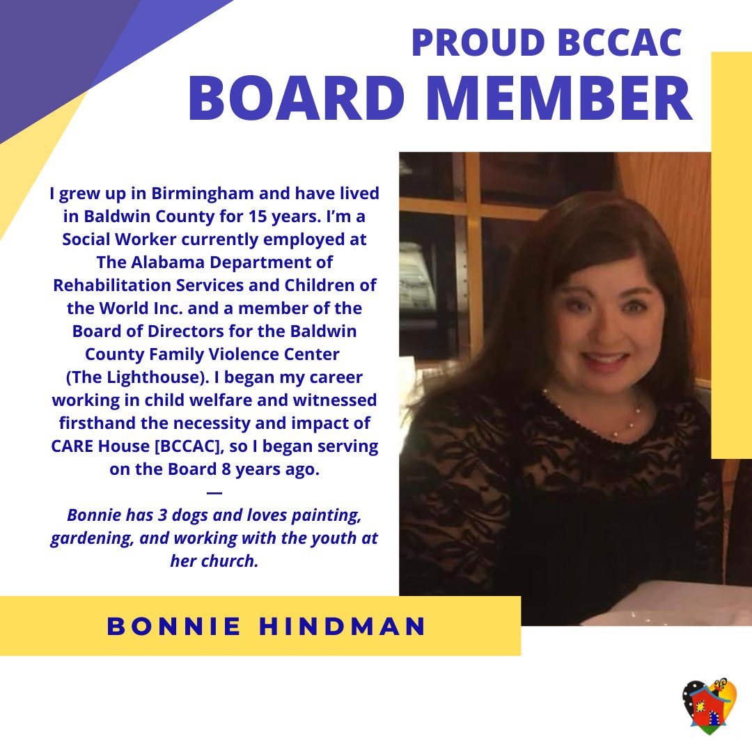 We are forever grateful for Bonnie Hindman and her devoted service to our mission and children. Thank you, Bonnie! #ProudBoardMember #BCCACBoardMember #ChildAbusePrevention #BaldwinCountyCAC