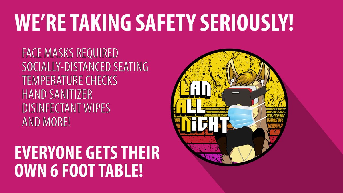 LANallNight's tweet photo. Safety is our top priority at our next charity LAN Party, October 23-25, 2020.

Limited in-person and online tickets available now >> https://t.co/9L0fTRmxhS

#LANallNIGHT #lanfest https://t.co/jLfXYstVXi