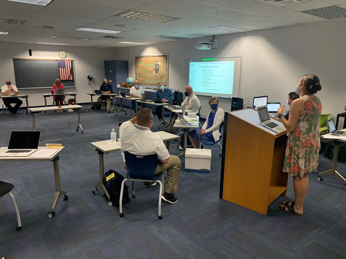 SCHOOL BOARD MEETING UPDATE: Elementary teacher Lauren Nagel painting a picture for the school directors of EASD online at the K-3 level. Sharing key differences between this school year's EASD Online program and last spring's transition to online learning.