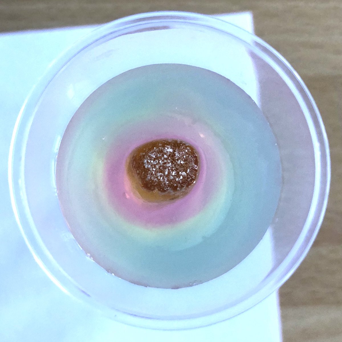 Mr_Haines's tweet photo. Quite like this ideaI came up with the other day.... #sciteach #diffusion with a @OfficialHARIBO #tangfastic and Universal Indicator Agar in a shot glass... Takes about an hour for citric acid to diffuse through the shot glass. https://t.co/O17LL5DHtL