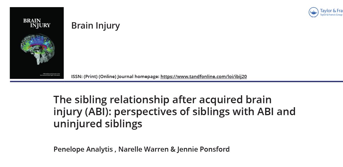 Huge thank you to the team behind this research <a href="/NarelleWarren/">dr narelle warren</a> <a href="/jennpon/">JennieP</a> <a href="/MERRC_Research/">Monash-Epworth Rehabilitation Research Centre</a> <a href="/TI_BrainRehab/">Turner Institute - Brain Injury & Rehab</a> Heads Together for ABI (facebook.com/headstogetherf…) and of course all the siblings who took part and shared their experiences 
tandfonline.com/eprint/IRZZQKY…