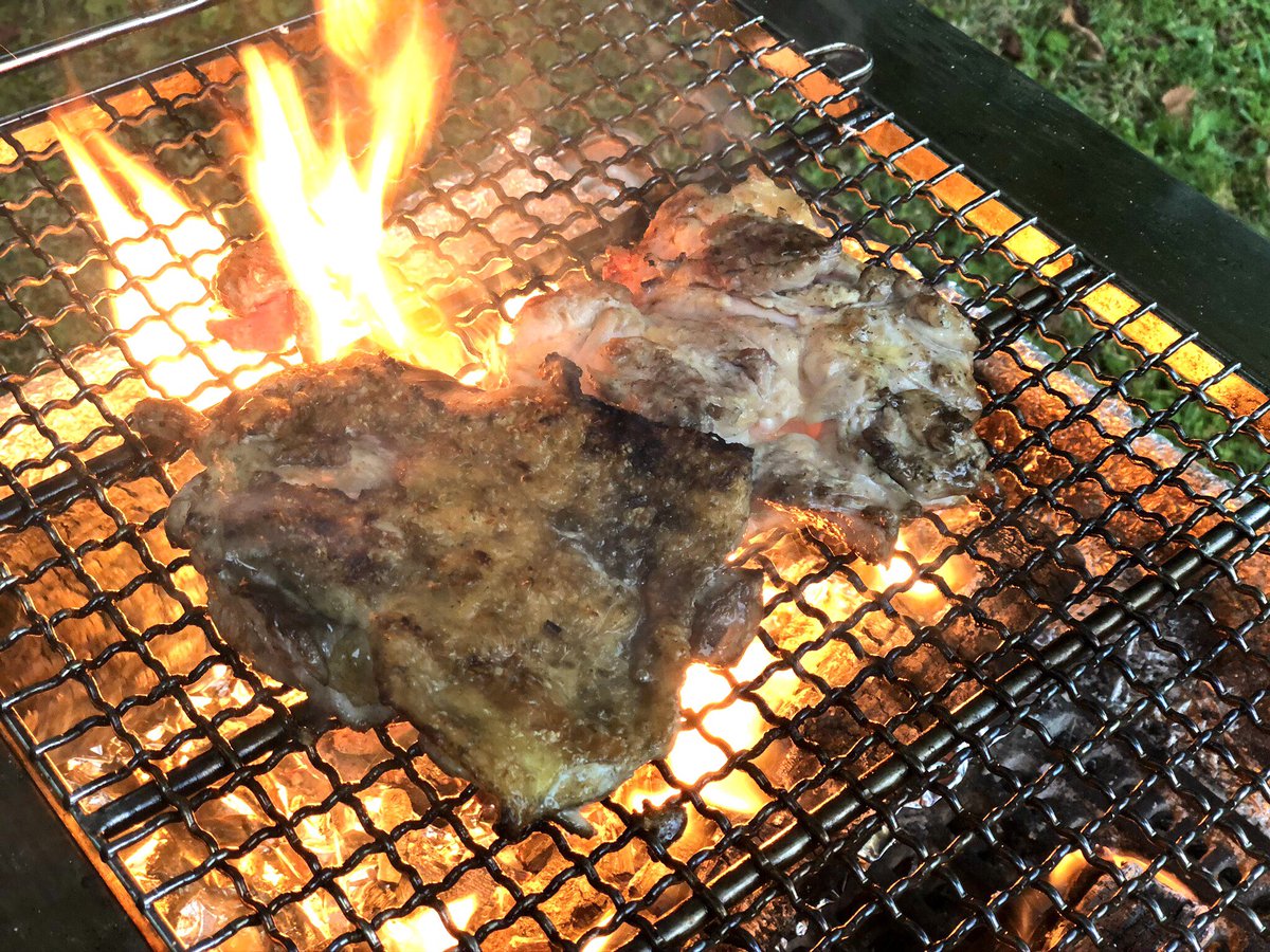 Sora8camp 日高沙流川オートキャンプ場 夜ご飯 子どもたちは湯煎するだけのチーズインハンバーグプレート 大人は炭火で焼いた鶏モモプレート 洗い物を少なくしたいキャンプはワンプレート料理が楽ですね キャンプ ファミリーキャンプ 北海道