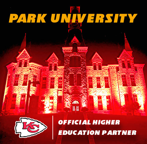 Chiefs's tweet photo. Mackay Hall lit up red 🔴

Looking good, @ParkUniversity! https://t.co/ADvNI1hNu4