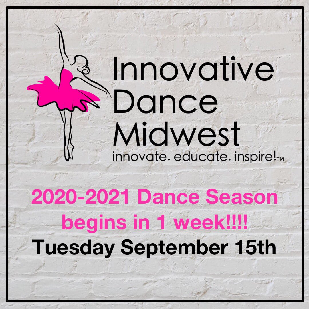 DanceInnovative's tweet photo. Let the countdown begin! 🎉IDMW Classes begin in 1 week - Tuesday September 15th! #IDMWSeason3 #innovativedancefam #innovateeducateinspire #innovativedancemidwest #LittleInnovators #innovationinprogress #innovationdanceco #Indianola #iowa https://t.co/nChlvpN0Ub