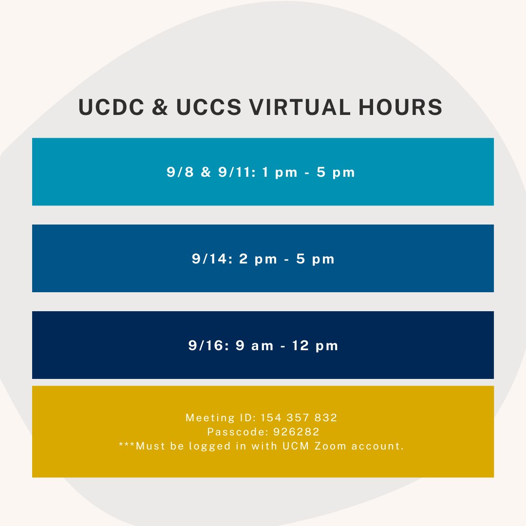 UCDC_Merced's tweet image. Have questions about UCDC or UC Center Sacramento? Join during our office hours via zoom!