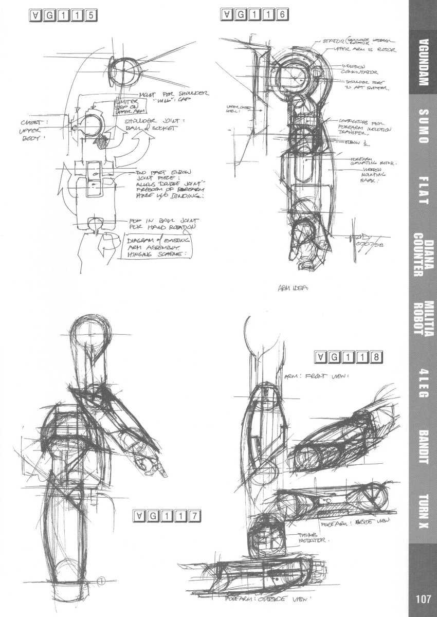 Syd Mead's 2nd & 3rd presentations of the "M" series. The curvature is pronounced and the head more closely resembles the final design. Weapons systems and arm/shoulder details are also examined.