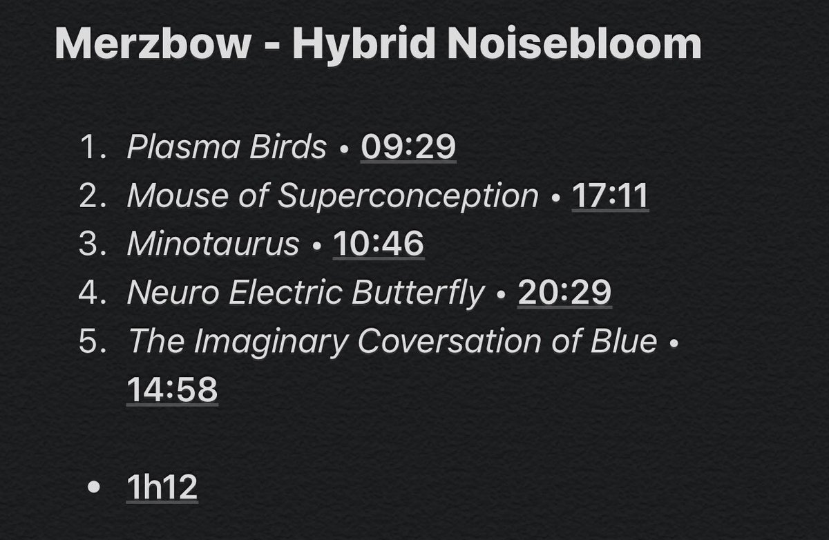 16/107: Hybrid NoisebloomI can’t put words to describe this album but it‘s genuinely painful, a headache masterpiece. It’s so noisy and messy, it’s just unbelievable. That was interesting to listen to and it’s probably one of the best Merzbow record but what the hell was that.