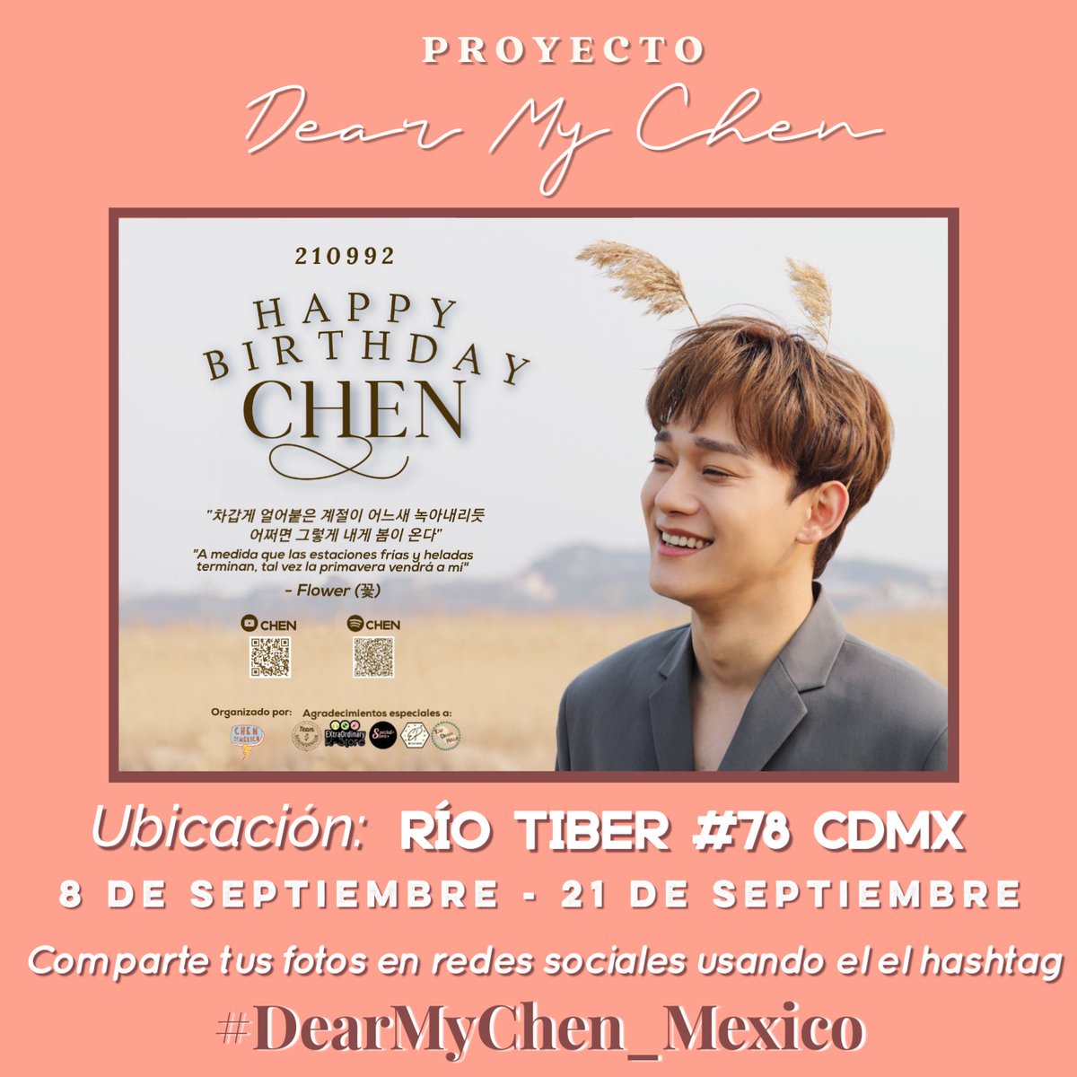 chen_mexico's tweet photo. 🌸 #DearMyChen_Mexico 🌸

✨Anuncio publicitario para #CHEN en Ciudad de México ✨

✨CHEN's Birthday Ad in Mexico City✨

📍: RÍO TIBER #78 Cuauhtémoc CDMX
📅: Hasta 21 de Septiembre/ Until September 21st
(https://t.co/YzGxEZdv66)

#EXO #엑소 @weareoneEXO
#첸 #HappyChenDay https://t.co/2tQFnHZYx3