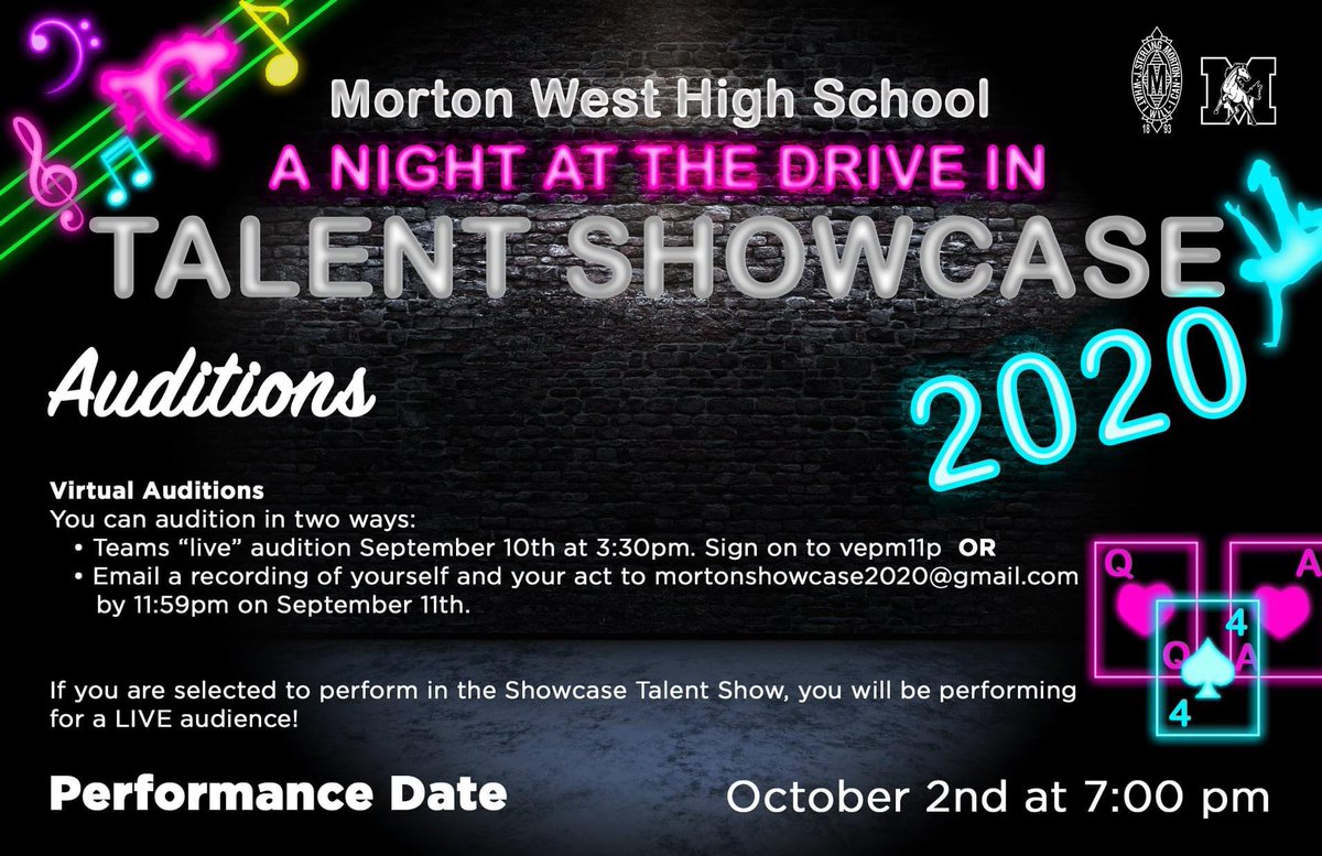 Morton201's tweet photo. Morton West students who are interested in performing in the first talent showcase of the 2020-2021 school year must submit their audition videos virtually to be considered. Check out the flyer for details!
#MortonPride #MustangsLearnAtHome #OrgulloMorton #MustangsAprendenEnCasa https://t.co/wzL15YVPSq