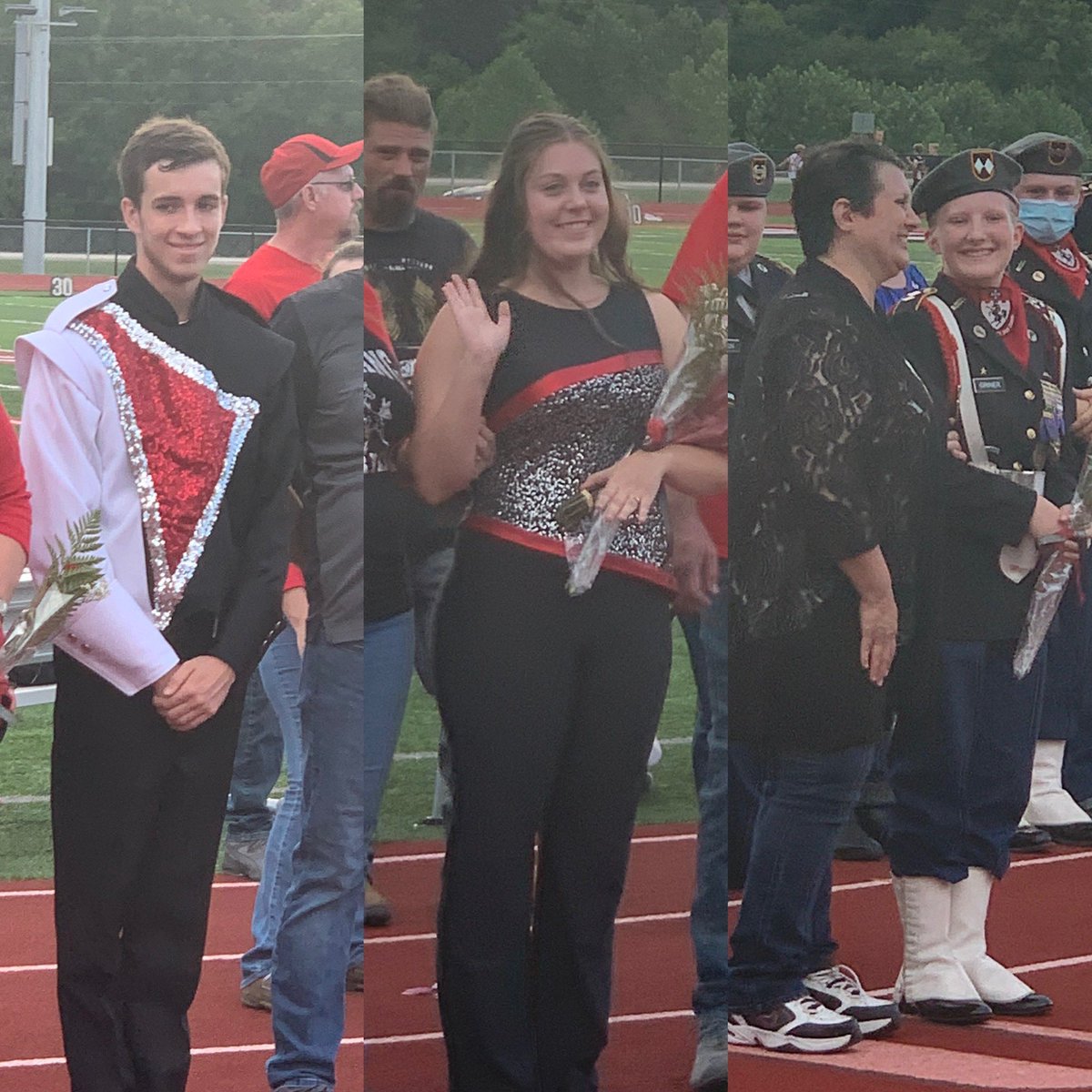JagCounty's tweet photo. JAG seniors, Chase, Anjelle, and Missouri were honored before the football game for their commitment to band, color guard, and JROTC. You make us so proud! #MCR1PRIDE https://t.co/VHbp5NwBak