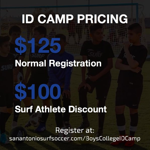 SanAntonioSurf's tweet photo. BOYS COLLEGE ID CAMP🚨 

Come be trained by some of the top colleges in the state of Texas from various divisions. More schools to come!!
.
.
Register at: https://t.co/QPi2ch5cxQ https://t.co/SF42q7uijA