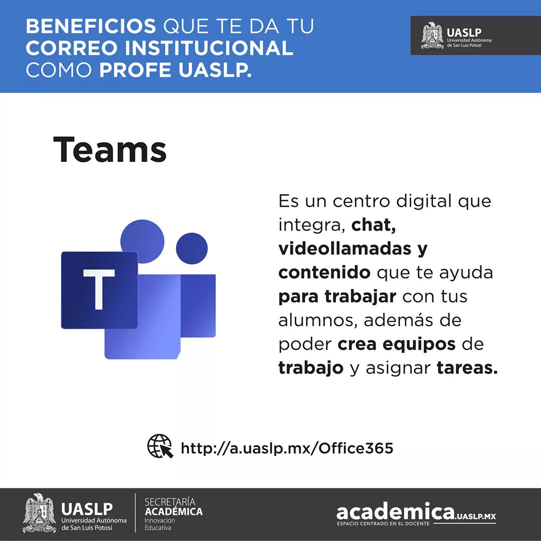DocenteUaslp's tweet photo. #ProfeUASLP te recordamos que uno de los beneficios que te da tu cuenta de correo institucional es el centro digital Teams.

Consulta la guía técnica https://t.co/B1PEgcsfRo

#trabajamosentuformacióndocente https://t.co/f7M93A1x6Z