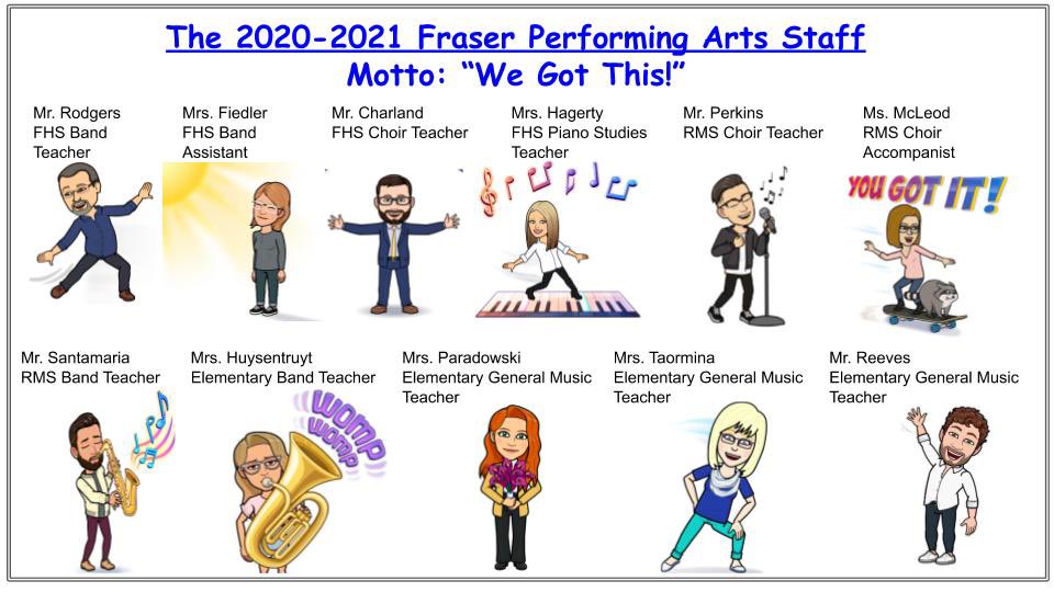 FPSmusic's tweet photo. The 2020-2021 @FraserSchools Music staff is ready to keep teaching the joy of music to our wonderful Fraser music students and families! Our motto is simple: “We Got This!”
@JimRodgers89 @AprilFiedler @pianoconnection @FraserTheater @mperkinsFPS @mom2crgk @TaorminaMusic @dboy543 https://t.co/cOhUvA5txq