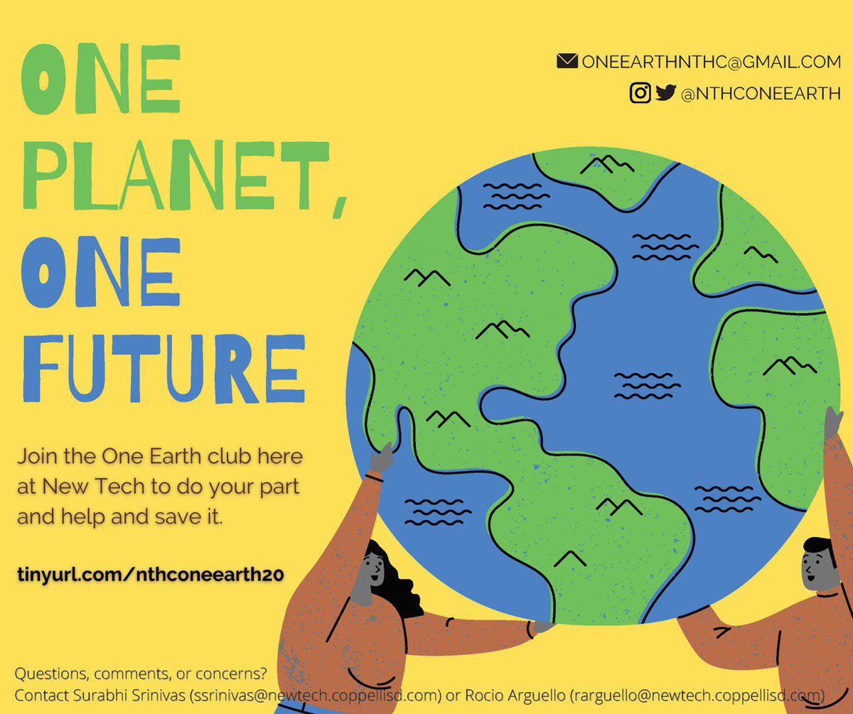 nthconeearth's tweet photo. Welcome to NTHC One Earth  2020-2021! We are so excited for this year! Any inquiries you have can be met with Surabhi or Rocio (info at the bottom of the poster)! https://t.co/0utQA7olbx
