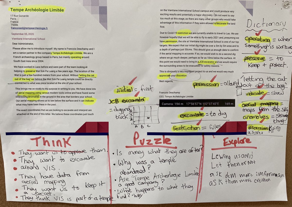 MattCromwellPYP's tweet photo. G3 using the #visiblethinking routine of #thinkpuzzleexplore to closely examine a mysterious new text/proposition. What do we think is the big idea of the text? What puzzles us about the text? What does the text make us want to explore/do now? #provocation #WWAIPAT #ibpyp #vislao https://t.co/YQ0zdAmLfw