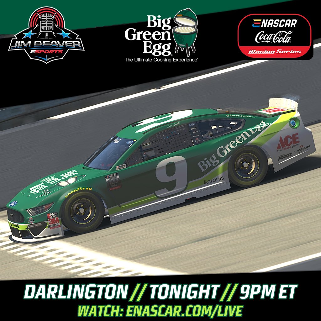 BigGreenEgg's tweet photo. Checkout this retro paint scheme @ejs51 will be running in tonight’s @enascar_coca_cola_series race @darlingtonraceway 
.
https://t.co/a6BW2Fn4oZ
.
#enascar #bgeteamgreen #biggreenegg #bgenation #jimbeaveresports #acehardware #iracing #simcraft #visionwheels #rzr #acronis #nascar https://t.co/RPv8k77s7g