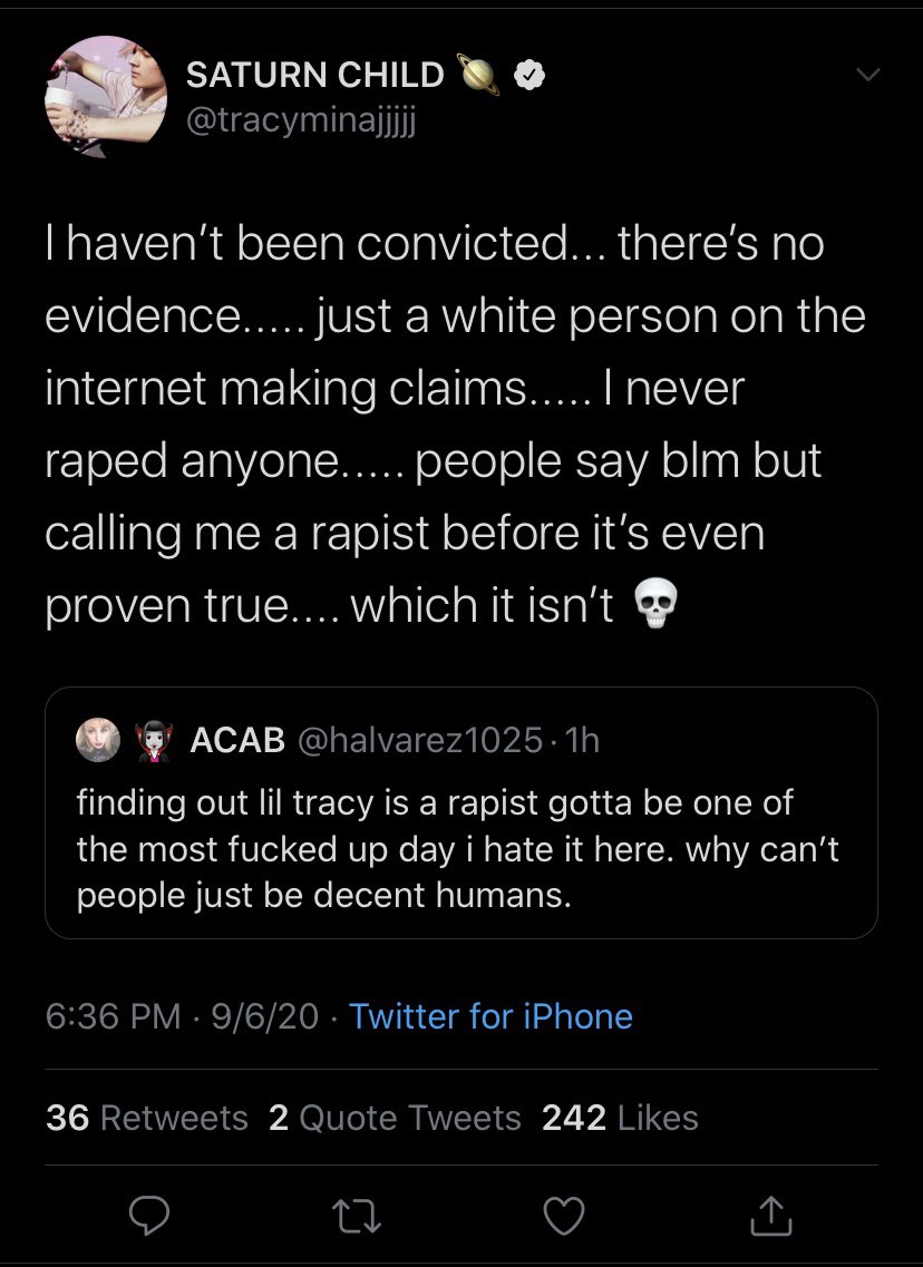 VXMPCORE's tweet photo. @brielle_ad tracy literally told people they can’t support BLM and call him a rapist https://t.co/CMqyMfeYiA