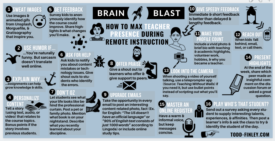Maximize TEACHER PRESENCE during remote instruction 💪👇

#remotelearning #onlinelearning #edtech #edutwitter
