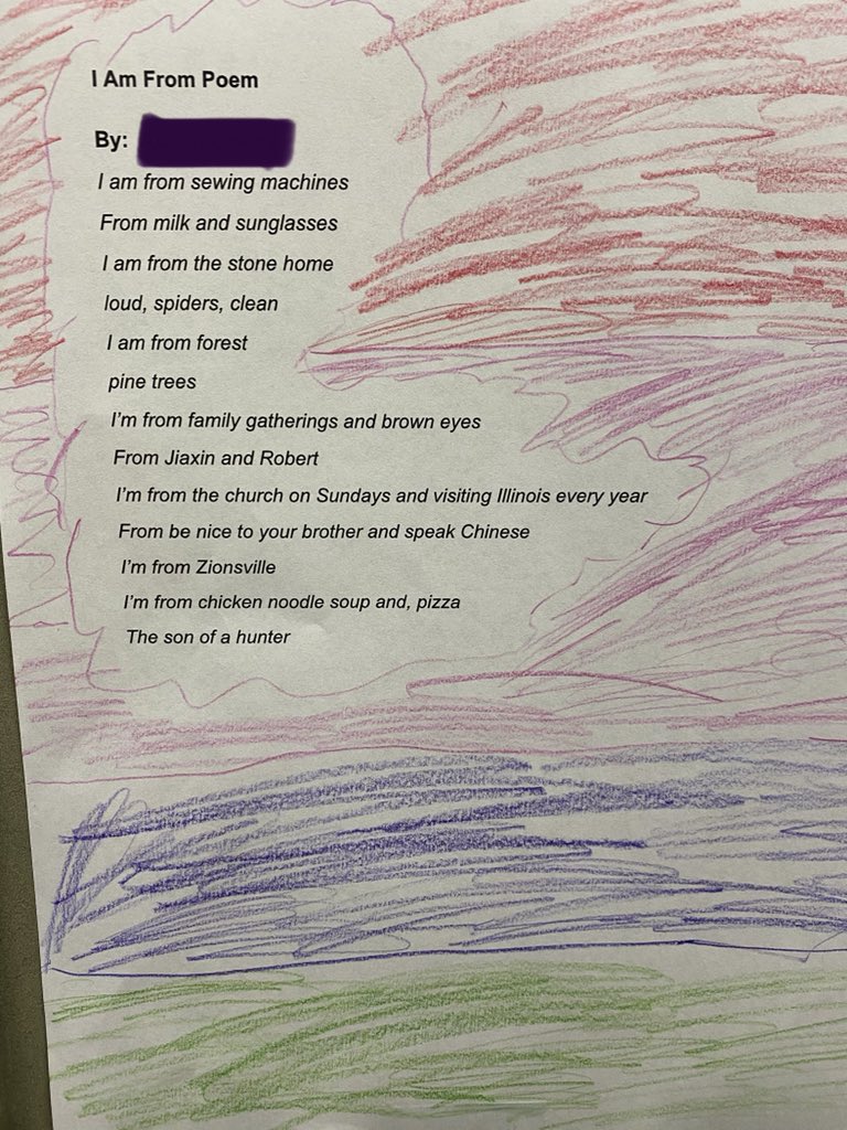 PaganoPosts's tweet photo. So glad I participated in the @HoosierWP this summer for many reasons, but in this moment, I’m grateful for the many resources shared (especially this one). Reading these “I Am From” poems have brought me so much joy &amp; learning about my Ss. Here are a few.. @writingproject https://t.co/hg84aAOtMv