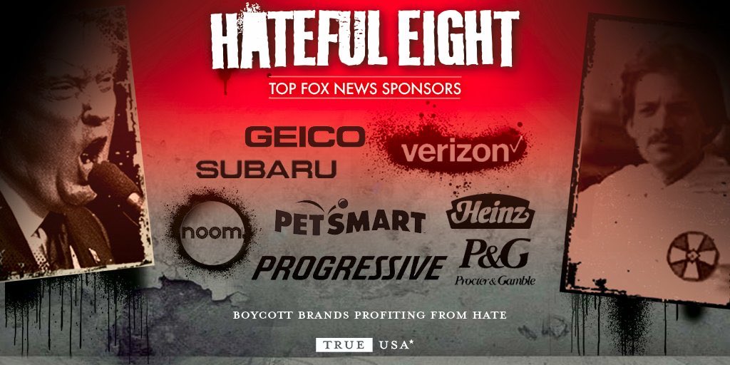 TrueUSAorg's tweet photo. @StephenKing It’s because these brands fund Fox News and their brainwashing of our parents and grandparents. It’s got to stop. #UnFoxAmerica https://t.co/afwwktPPeR