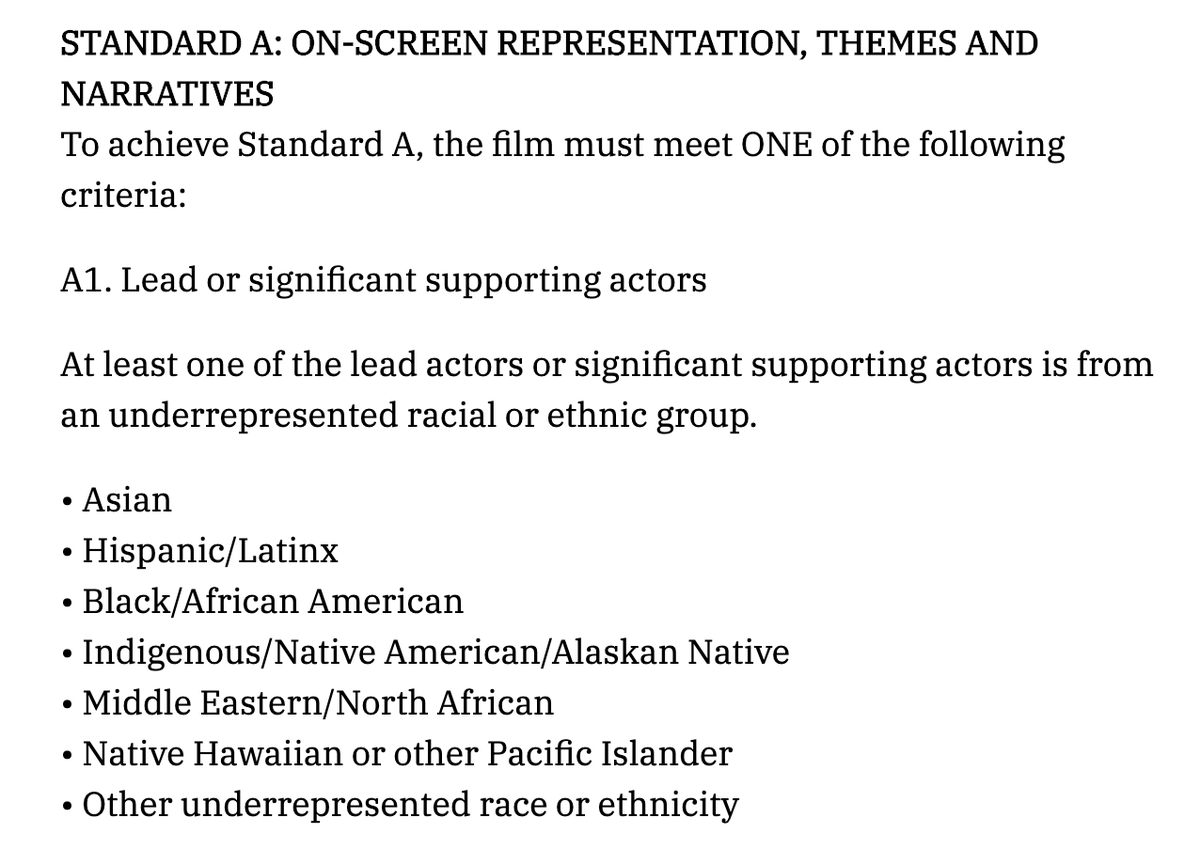 Variety's tweet photo. To qualify for best picture, films will need to meet two of four standards. Here's one of them https://t.co/tveoWc4ycR https://t.co/mM20hoFrck